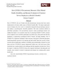 How COVID-19 Precautionary Measures Affect Mental Health, Irritability, and Burnout: Evaluation of customer Service Employees in British Columbia