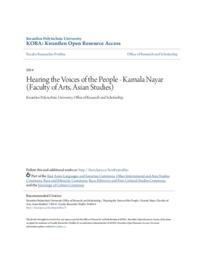 Hearing the Voices of the People - Kamala Nayar (Faculty of Arts, Asian Studies)