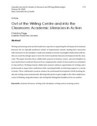 Out of the Writing Centre and into the Classroom: Academic Literacies in Action