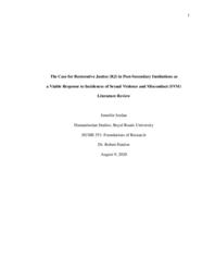 The Case for Restorative Justice (RJ) in Post-Secondary Institutions as a Viable Response to Incidences of Sexual Violence and Misconduct (SVM): Literature Review