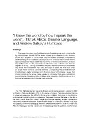 “I know the world by how I speak the world”: TikTok ABCs, Disaster Language and Andre Salkey’s Hurricane