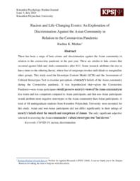 Racism and Life-Changing Events: An Exploration of Discrimination Against the Asian Community in Relation to the Coronavirus Pandemic