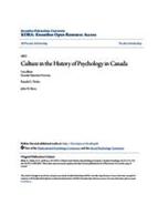 Culture in the History of Psychology in Canada